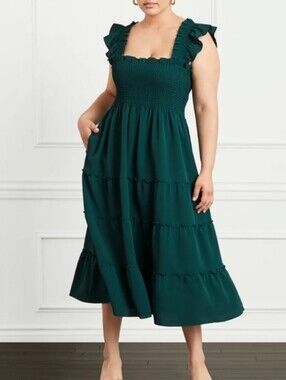 Hill House Home The Ellie Nap Dress Botanical Green Smocked Ruffle Midi Dress L